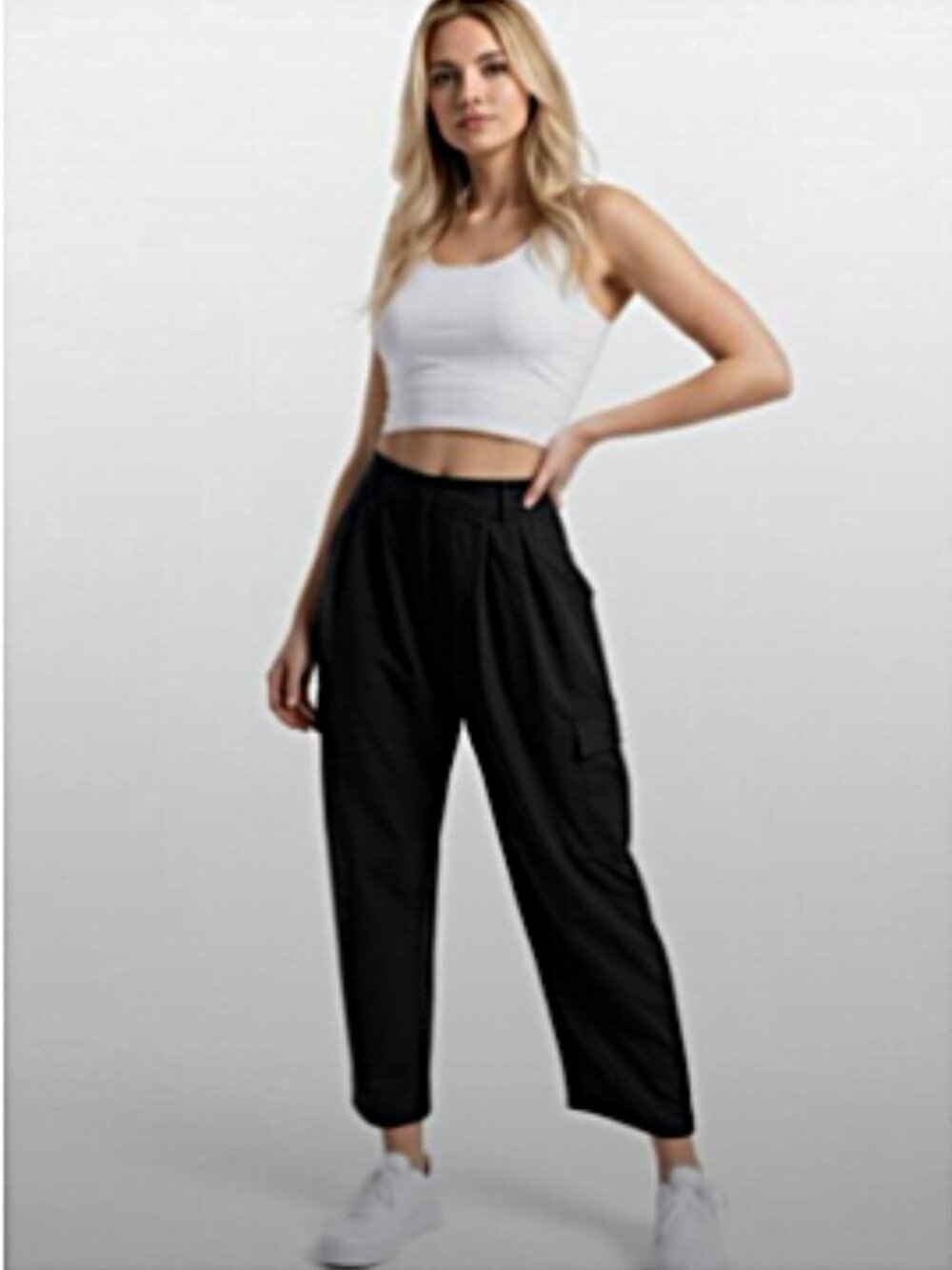 HUNTER & BROWN Black Wide Leg High Rise Pleated Cargo Pants--NWT--L